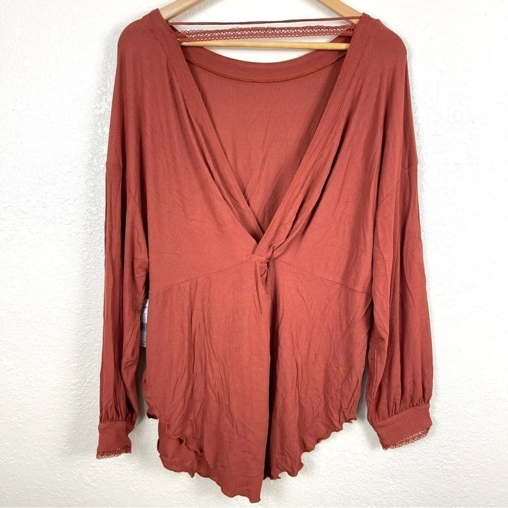 Free People Shimmy Shake Cowboy Long Sleeve Pullover V-Back Top Size Small Women